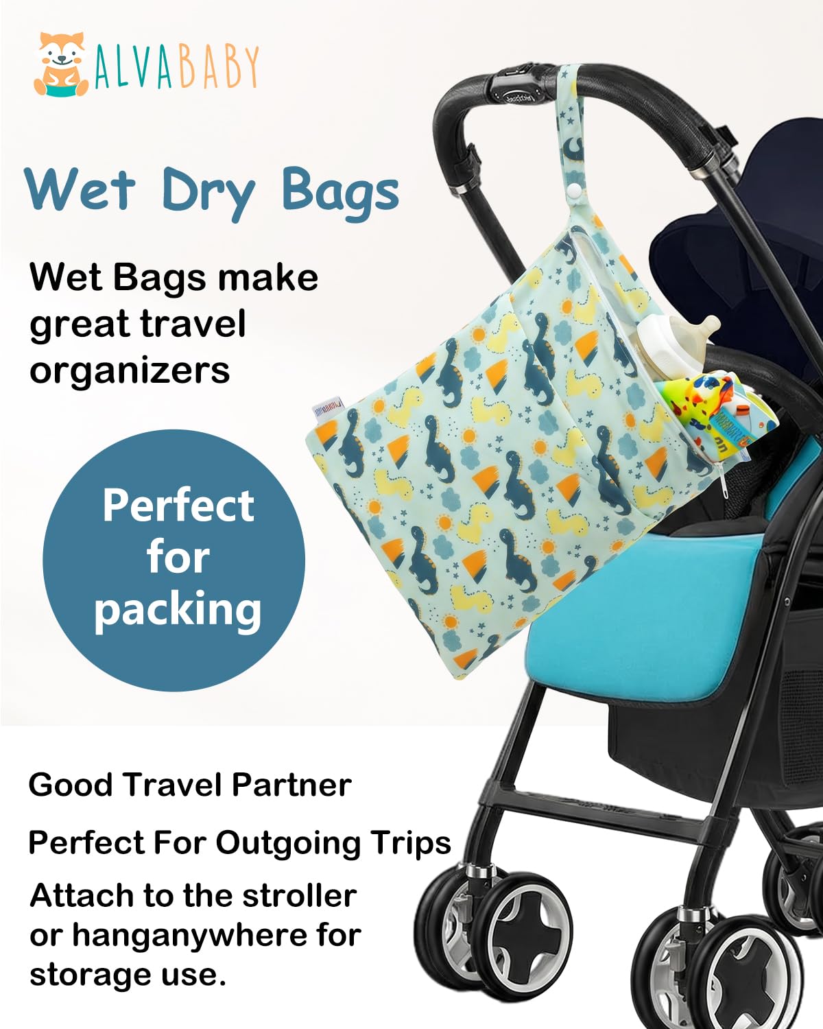 ALVA 2pcs Cloth Diaper Wet Dry Bags Waterproof Reusable with Two Zippered Pockets Travel Beach Pool Daycare Soiled Baby Items Yoga Gym Bag for Swimsuits or Wet Clothes 2LM05 - Colors A