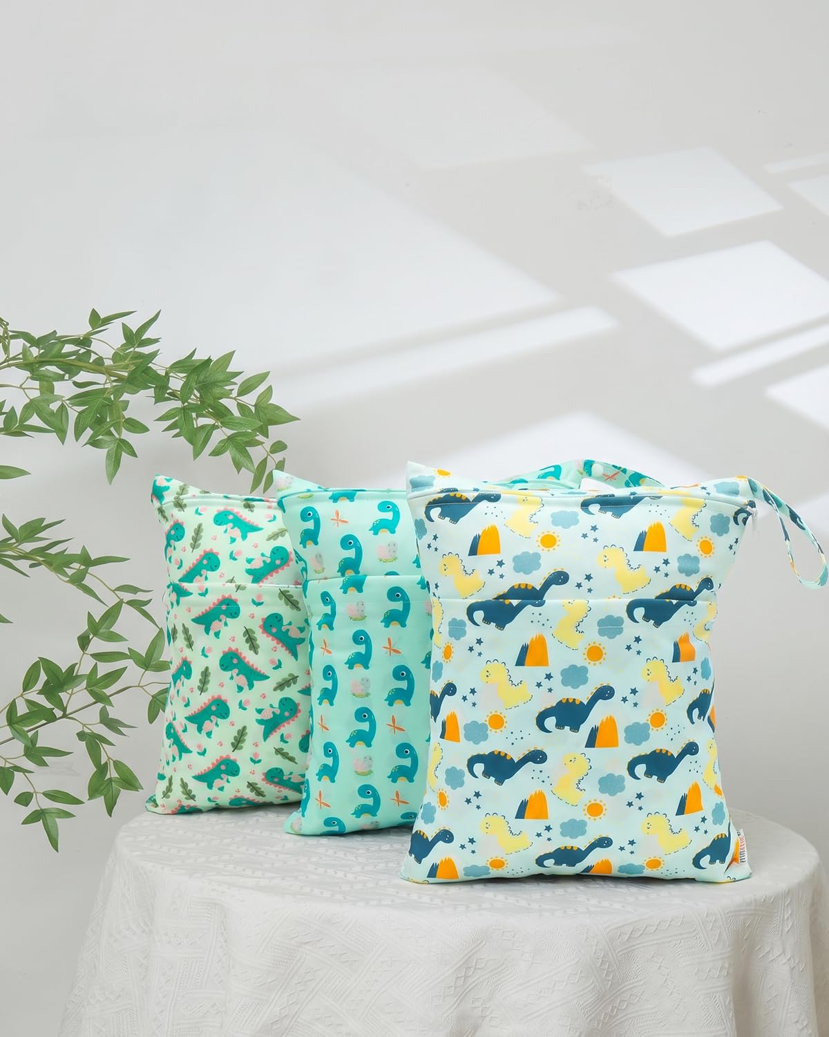 ALVA 2pcs Cloth Diaper Wet Dry Bags Waterproof Reusable with Two Zippered Pockets Travel Beach Pool Daycare Soiled Baby Items Yoga Gym Bag for Swimsuits or Wet Clothes 2LM05 - Colors A