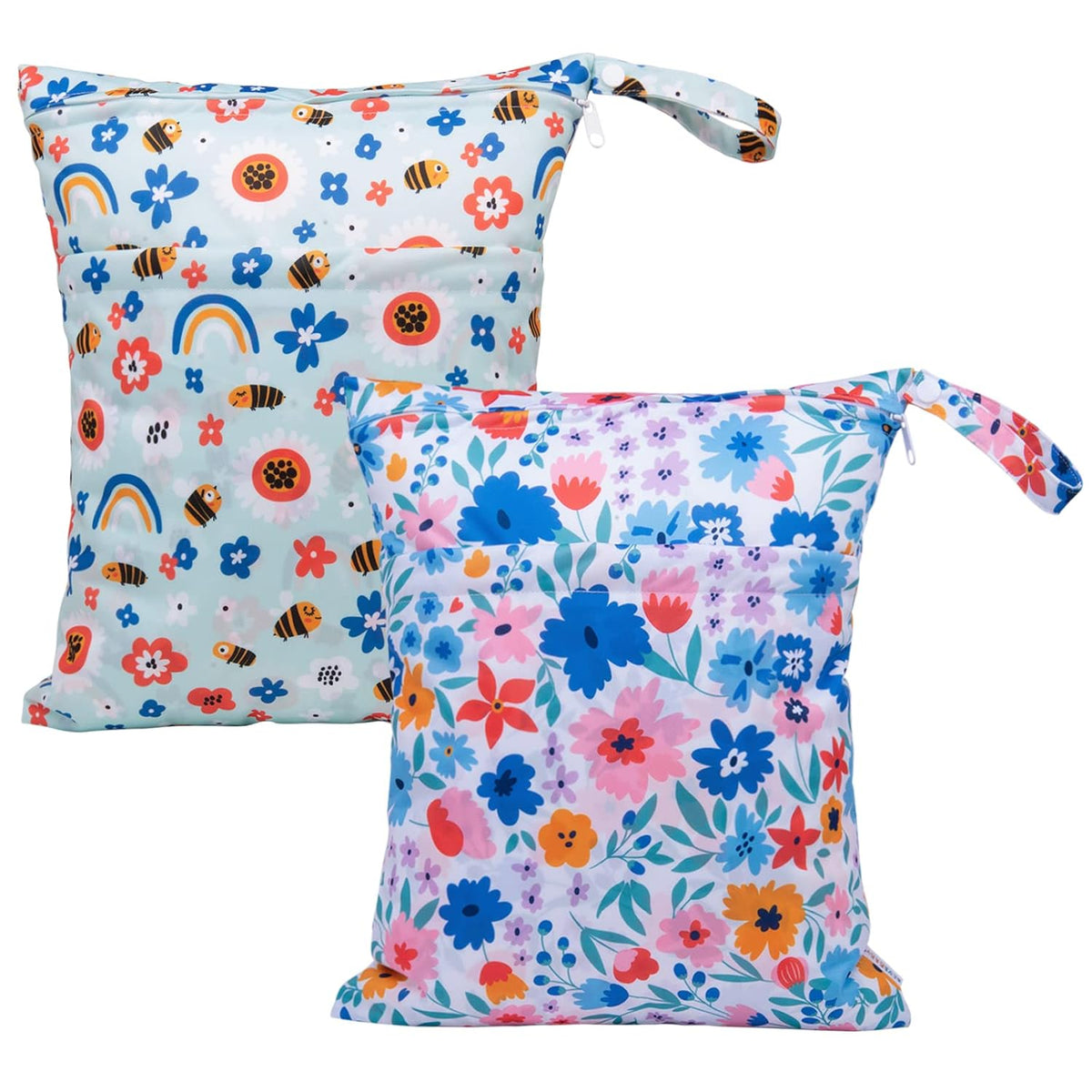 ALVA 2pcs Cloth Diaper Wet Dry Bags Waterproof Reusable with Two Zippered Pockets Travel Beach Pool Daycare Soiled Baby Items Yoga Gym Bag for Swimsuits or Wet Clothes 2LM05 - Colors A