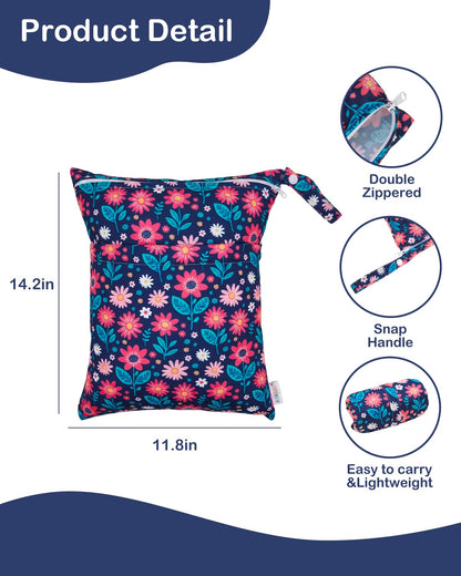 ALVA 2pcs Cloth Diaper Wet Dry Bags Waterproof Reusable with Two Zippered Pockets Travel Beach Pool Daycare Soiled Baby Items Yoga Gym Bag for Swimsuits or Wet Clothes 2LM05 - Colors A