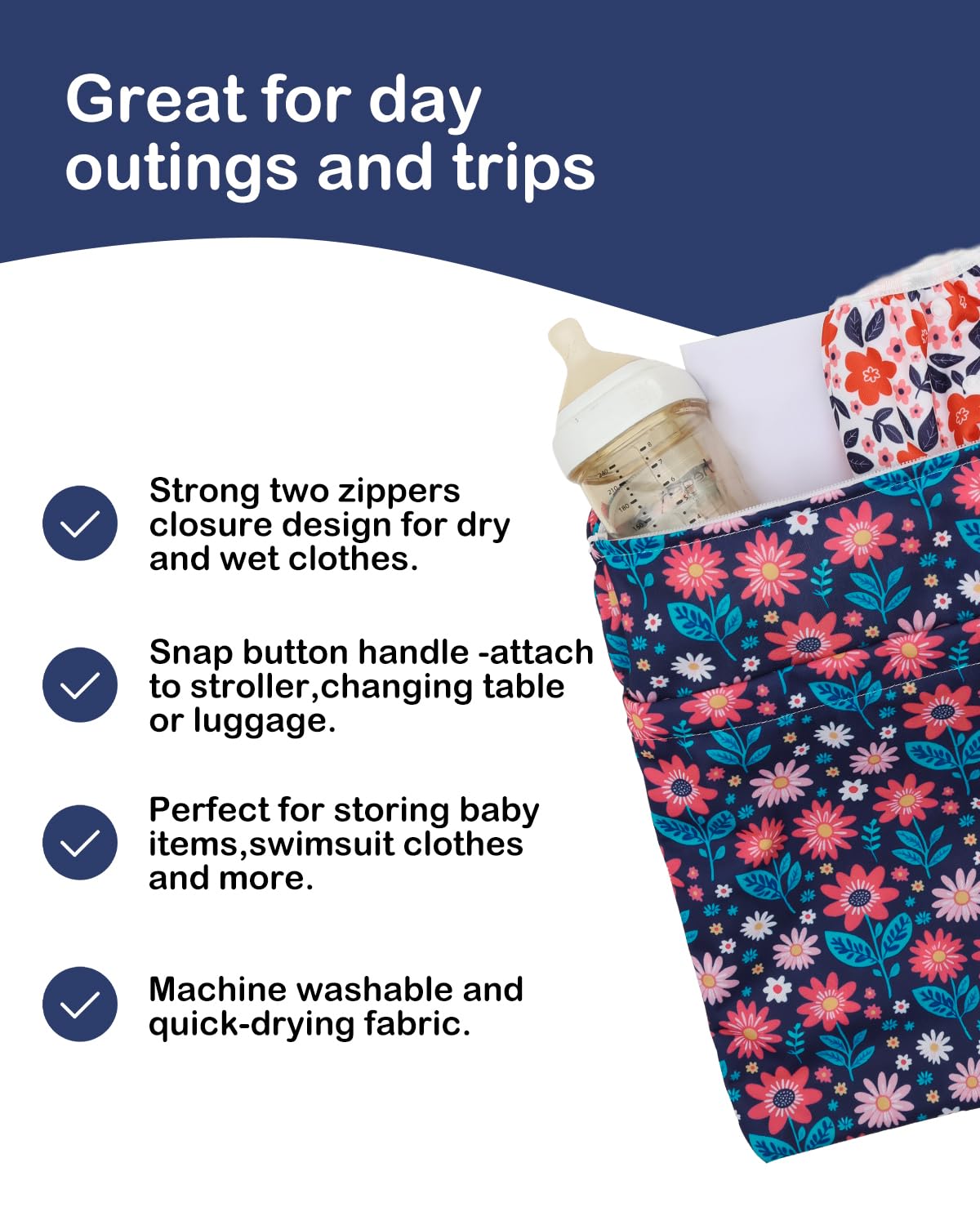 ALVA 2pcs Cloth Diaper Wet Dry Bags Waterproof Reusable with Two Zippered Pockets Travel Beach Pool Daycare Soiled Baby Items Yoga Gym Bag for Swimsuits or Wet Clothes 2LM05 - Colors A