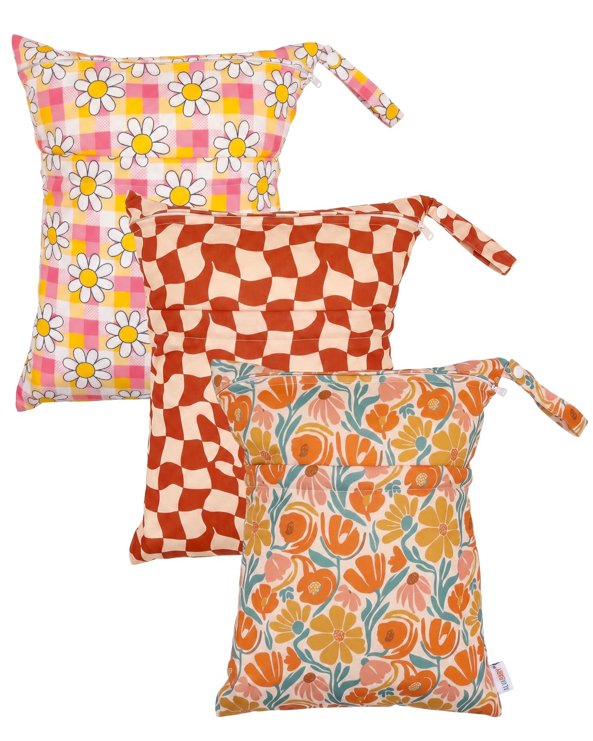 ALVA 2pcs Cloth Diaper Wet Dry Bags Waterproof Reusable with Two Zippered Pockets Travel Beach Pool Daycare Soiled Baby Items Yoga Gym Bag for Swimsuits or Wet Clothes 2LM05 - Colors A