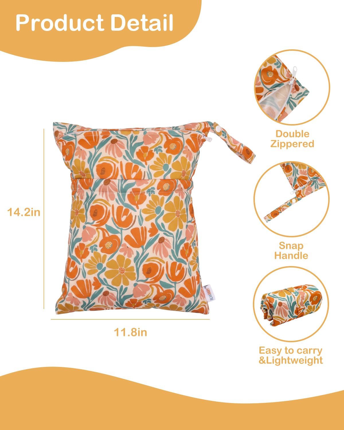 ALVA 2pcs Cloth Diaper Wet Dry Bags Waterproof Reusable with Two Zippered Pockets Travel Beach Pool Daycare Soiled Baby Items Yoga Gym Bag for Swimsuits or Wet Clothes 2LM05 - Colors A