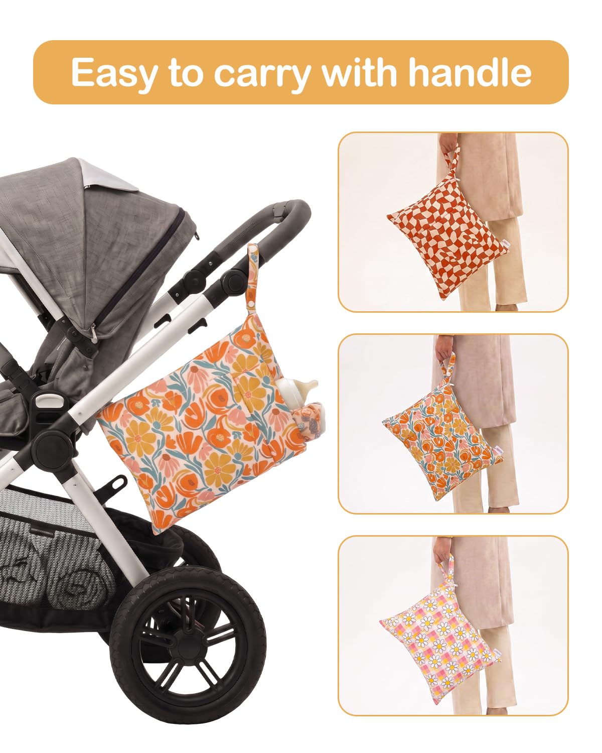ALVA 2pcs Cloth Diaper Wet Dry Bags Waterproof Reusable with Two Zippered Pockets Travel Beach Pool Daycare Soiled Baby Items Yoga Gym Bag for Swimsuits or Wet Clothes 2LM05 - Colors A