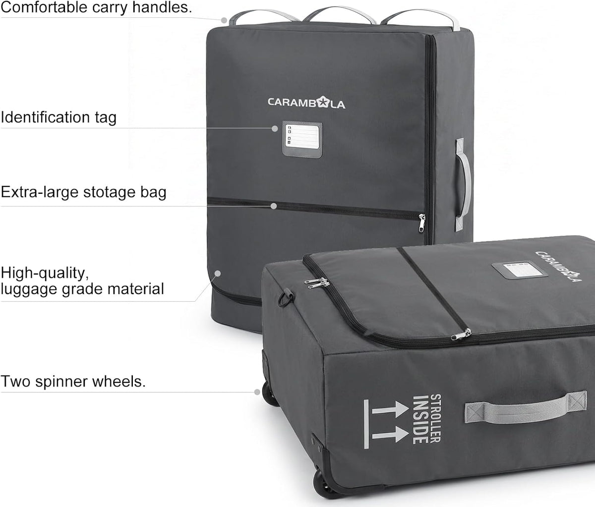 Stroller Travel Bag Compatible with UPPAbaby Minu Duo, Wheeled Gate Check Bag for Airplane, Hidden Backpack Straps, Front Zip Pocket, 600D Waterproof Padded Carrier with Foldable Storage