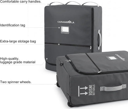 Stroller Travel Bag Compatible with UPPAbaby Minu Duo, Wheeled Gate Check Bag for Airplane, Hidden Backpack Straps, Front Zip Pocket, 600D Waterproof Padded Carrier with Foldable Storage
