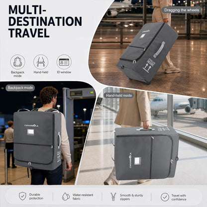 Stroller Travel Bag Compatible with UPPAbaby Minu Duo, Wheeled Gate Check Bag for Airplane, Hidden Backpack Straps, Front Zip Pocket, 600D Waterproof Padded Carrier with Foldable Storage