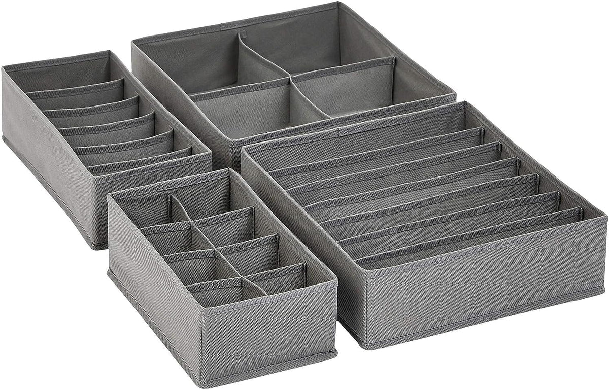 Deep Drawer Organizer for Clothes, Collapsible Storage Boxes for Socks, Underwear and Baby Items, Set of 4, Gray