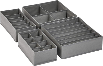 Deep Drawer Organizer for Clothes, Collapsible Storage Boxes for Socks, Underwear and Baby Items, Set of 4, Gray