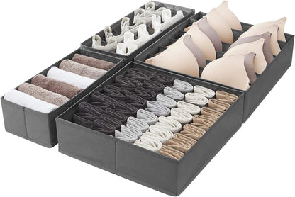 Deep Drawer Organizer for Clothes, Collapsible Storage Boxes for Socks, Underwear and Baby Items, Set of 4, Gray