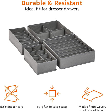 Deep Drawer Organizer for Clothes, Collapsible Storage Boxes for Socks, Underwear and Baby Items, Set of 4, Gray