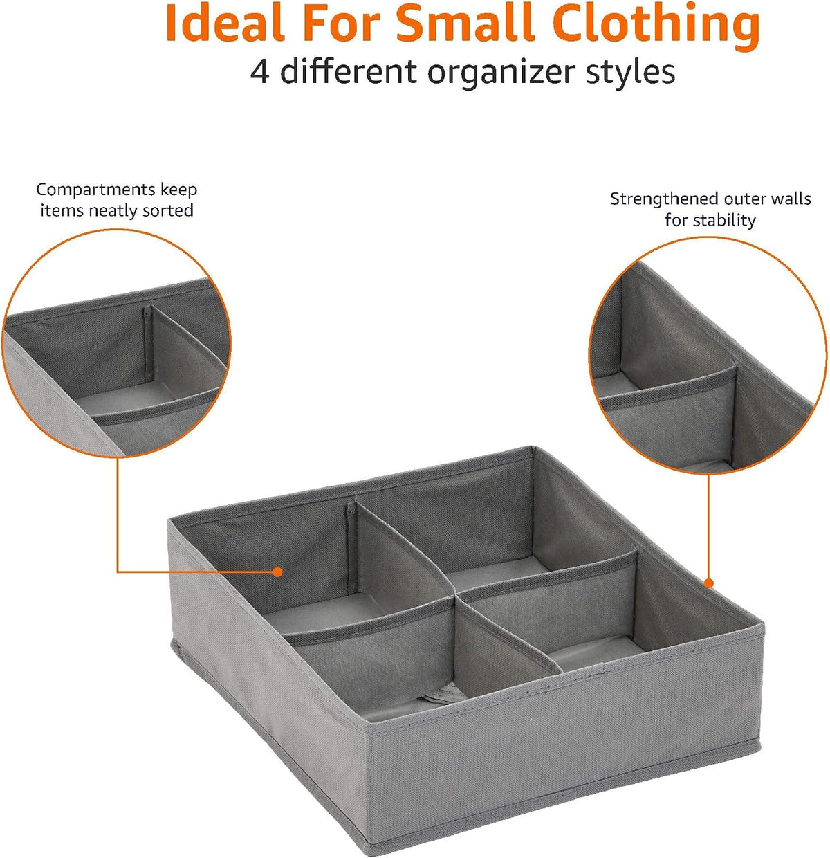 Deep Drawer Organizer for Clothes, Collapsible Storage Boxes for Socks, Underwear and Baby Items, Set of 4, Gray