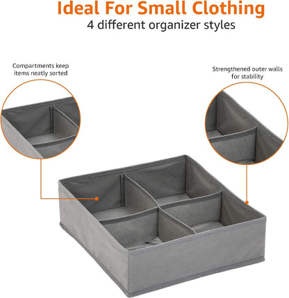Deep Drawer Organizer for Clothes, Collapsible Storage Boxes for Socks, Underwear and Baby Items, Set of 4, Gray