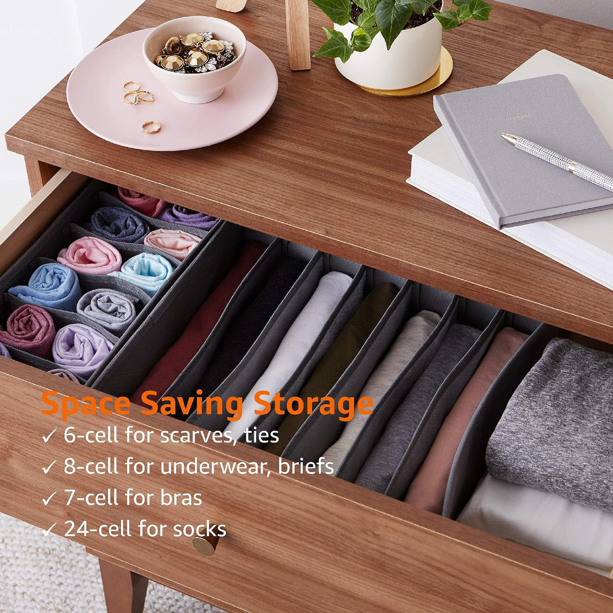 Deep Drawer Organizer for Clothes, Collapsible Storage Boxes for Socks, Underwear and Baby Items, Set of 4, Gray