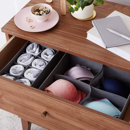 Deep Drawer Organizer for Clothes, Collapsible Storage Boxes for Socks, Underwear and Baby Items, Set of 4, Gray