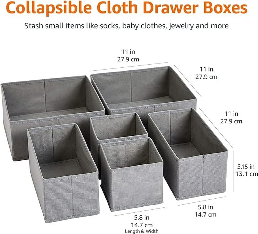 Deep Drawer Organizer for Clothes, Collapsible Storage Boxes for Socks, Underwear and Baby Items, Set of 4, Gray