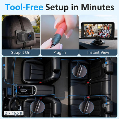 Dual Baby Car Camera for 2 Kids: 6.9" Large Split-Screen with 2-Camera