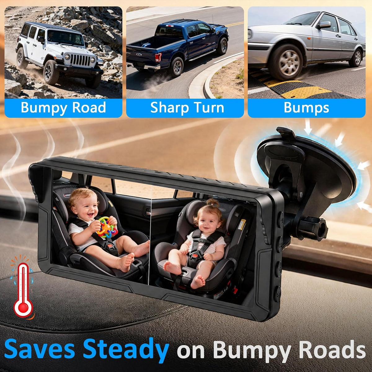 Dual Baby Car Camera for 2 Kids: 6.9" Large Split-Screen with 2-Camera