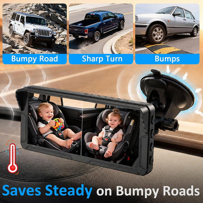 Dual Baby Car Camera for 2 Kids: 6.9" Large Split-Screen with 2-Camera