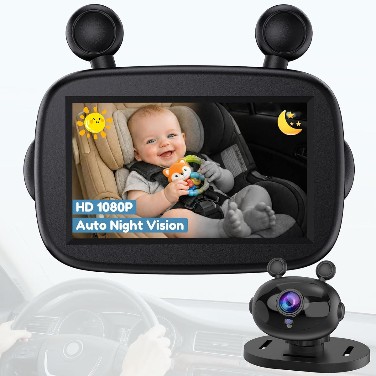Dual Baby Car Camera for 2 Kids: 6.9" Large Split-Screen with 2-Camera