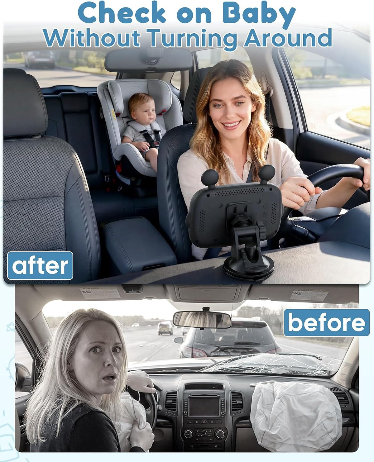 Dual Baby Car Camera for 2 Kids: 6.9" Large Split-Screen with 2-Camera