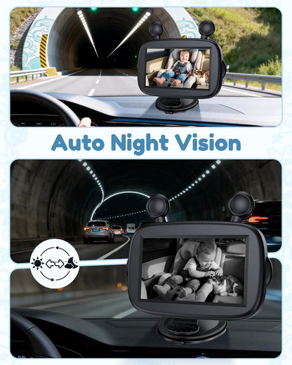 Dual Baby Car Camera for 2 Kids: 6.9" Large Split-Screen with 2-Camera
