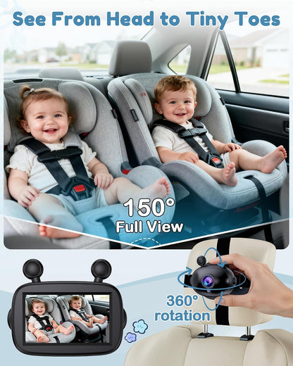 Dual Baby Car Camera for 2 Kids: 6.9" Large Split-Screen with 2-Camera