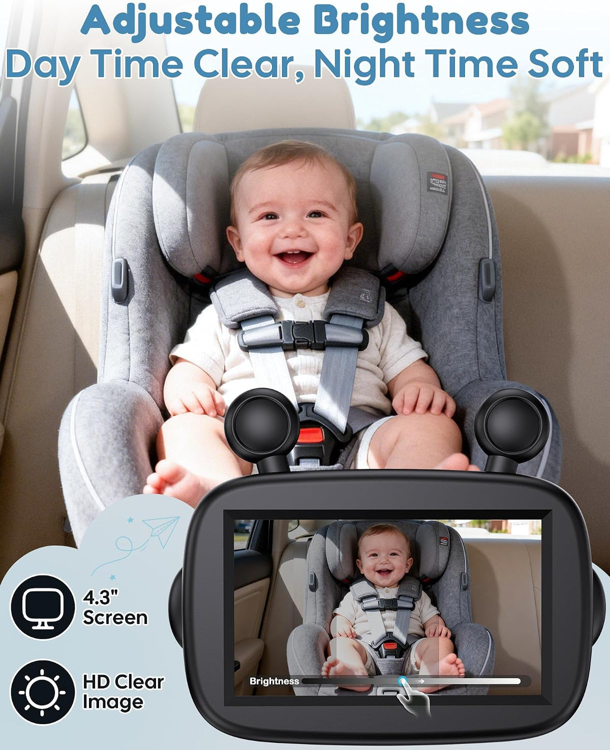Dual Baby Car Camera for 2 Kids: 6.9" Large Split-Screen with 2-Camera
