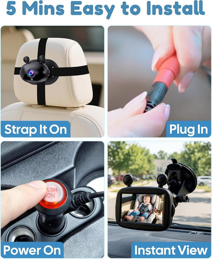 Dual Baby Car Camera for 2 Kids: 6.9" Large Split-Screen with 2-Camera