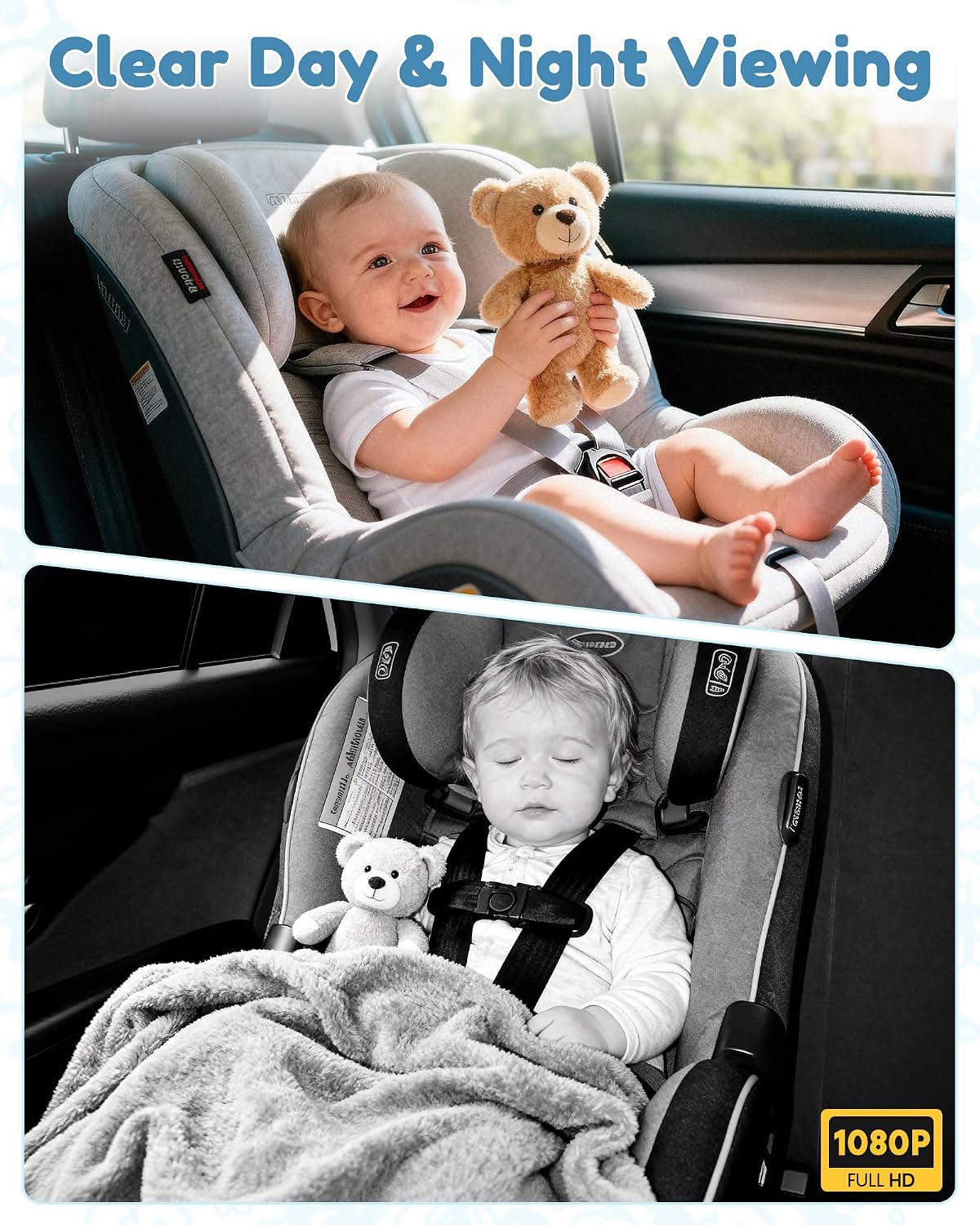 Dual Baby Car Camera for 2 Kids: 6.9" Large Split-Screen with 2-Camera