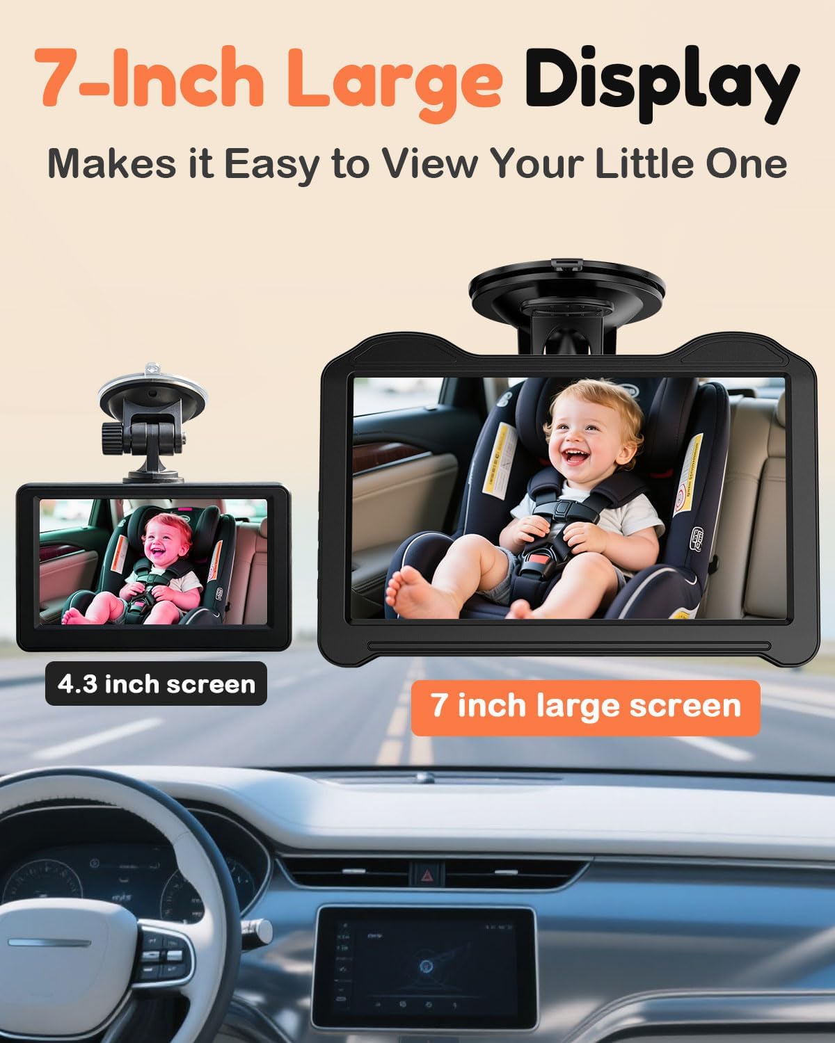 Dual Baby Car Camera for 2 Kids: 6.9" Large Split-Screen with 2-Camera