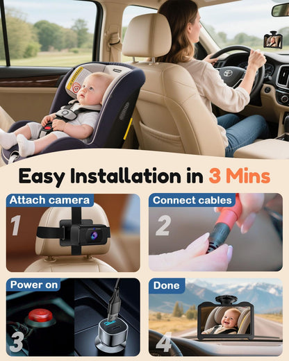 Dual Baby Car Camera for 2 Kids: 6.9" Large Split-Screen with 2-Camera