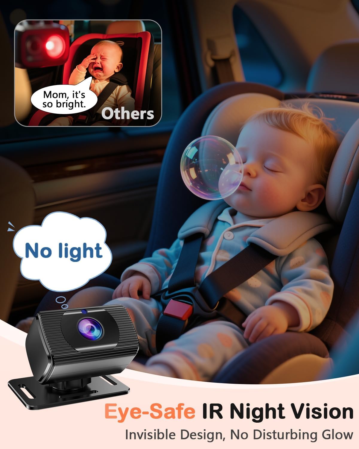 Dual Baby Car Camera for 2 Kids: 6.9" Large Split-Screen with 2-Camera