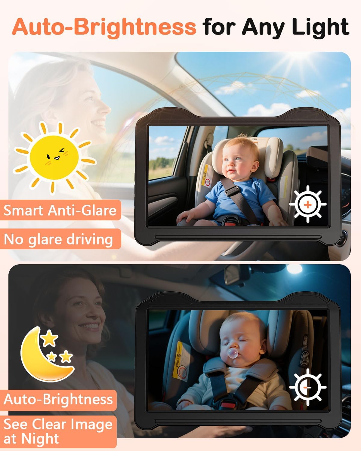 Dual Baby Car Camera for 2 Kids: 6.9" Large Split-Screen with 2-Camera