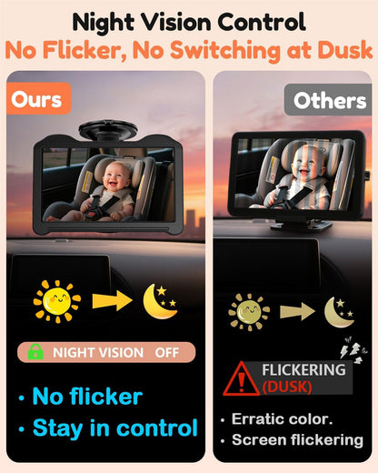 Dual Baby Car Camera for 2 Kids: 6.9" Large Split-Screen with 2-Camera