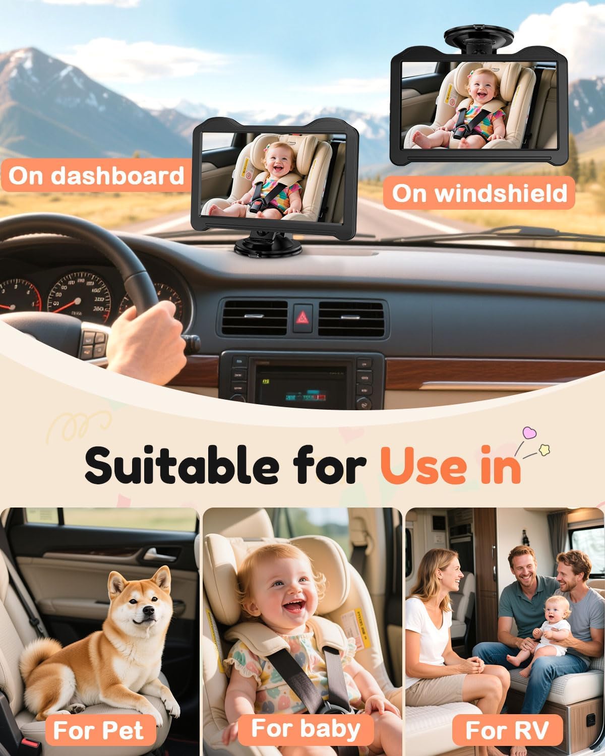 Dual Baby Car Camera for 2 Kids: 6.9" Large Split-Screen with 2-Camera