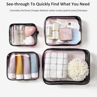 Small Clear Toiletry Bag, 4 Packs TSA Approved Water resistant Quart Size Travel Organizer, Airport Airline Travel Essential Carry On Makeup Cosmetic Bags for Women (White, Pack of 4)