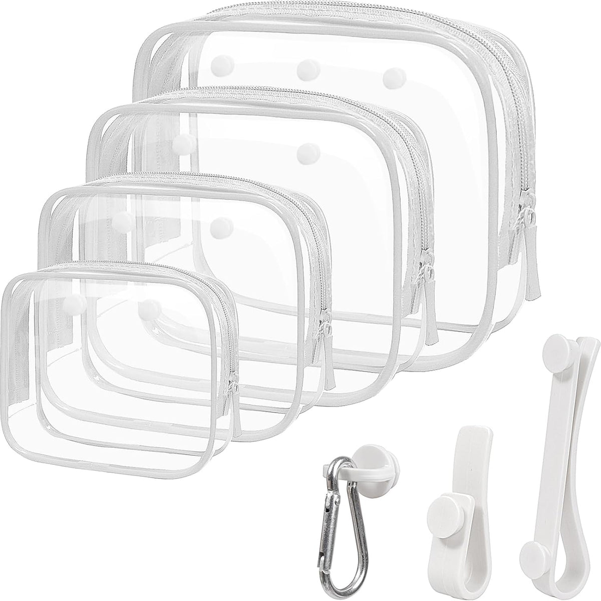 Small Clear Toiletry Bag, 4 Packs TSA Approved Water resistant Quart Size Travel Organizer, Airport Airline Travel Essential Carry On Makeup Cosmetic Bags for Women (White, Pack of 4)