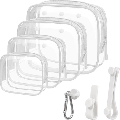 Small Clear Toiletry Bag, 4 Packs TSA Approved Water resistant Quart Size Travel Organizer, Airport Airline Travel Essential Carry On Makeup Cosmetic Bags for Women (White, Pack of 4)