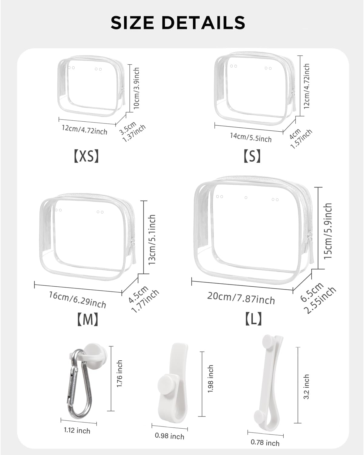 Small Clear Toiletry Bag, 4 Packs TSA Approved Water resistant Quart Size Travel Organizer, Airport Airline Travel Essential Carry On Makeup Cosmetic Bags for Women (White, Pack of 4)