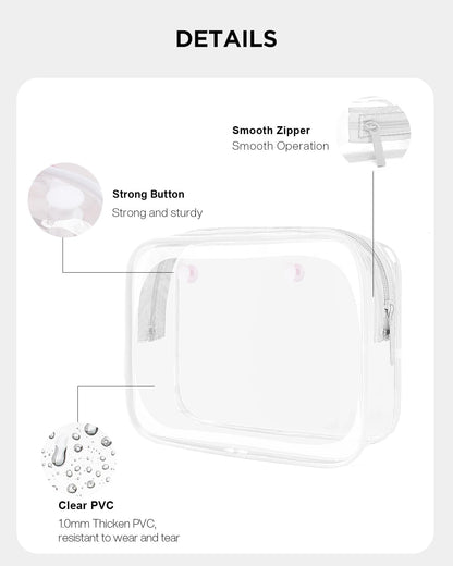 Small Clear Toiletry Bag, 4 Packs TSA Approved Water resistant Quart Size Travel Organizer, Airport Airline Travel Essential Carry On Makeup Cosmetic Bags for Women (White, Pack of 4)