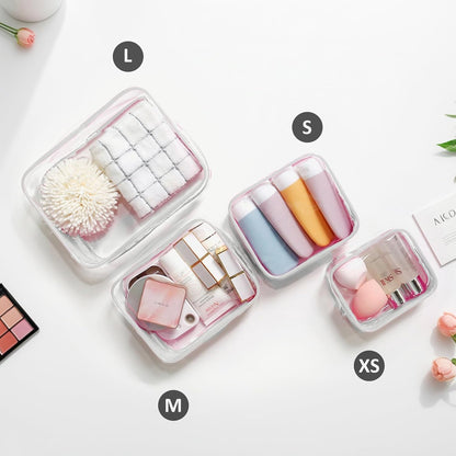 Small Clear Toiletry Bag, 4 Packs TSA Approved Water resistant Quart Size Travel Organizer, Airport Airline Travel Essential Carry On Makeup Cosmetic Bags for Women (White, Pack of 4)