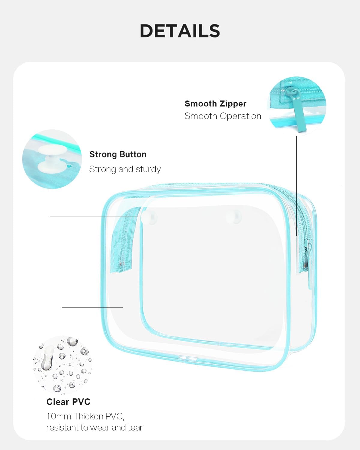 Small Clear Toiletry Bag, 4 Packs TSA Approved Water resistant Quart Size Travel Organizer, Airport Airline Travel Essential Carry On Makeup Cosmetic Bags for Women (White, Pack of 4)
