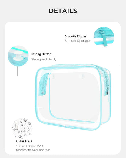 Small Clear Toiletry Bag, 4 Packs TSA Approved Water resistant Quart Size Travel Organizer, Airport Airline Travel Essential Carry On Makeup Cosmetic Bags for Women (White, Pack of 4)