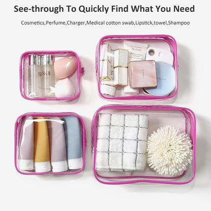 Small Clear Toiletry Bag, 4 Packs TSA Approved Water resistant Quart Size Travel Organizer, Airport Airline Travel Essential Carry On Makeup Cosmetic Bags for Women (White, Pack of 4)