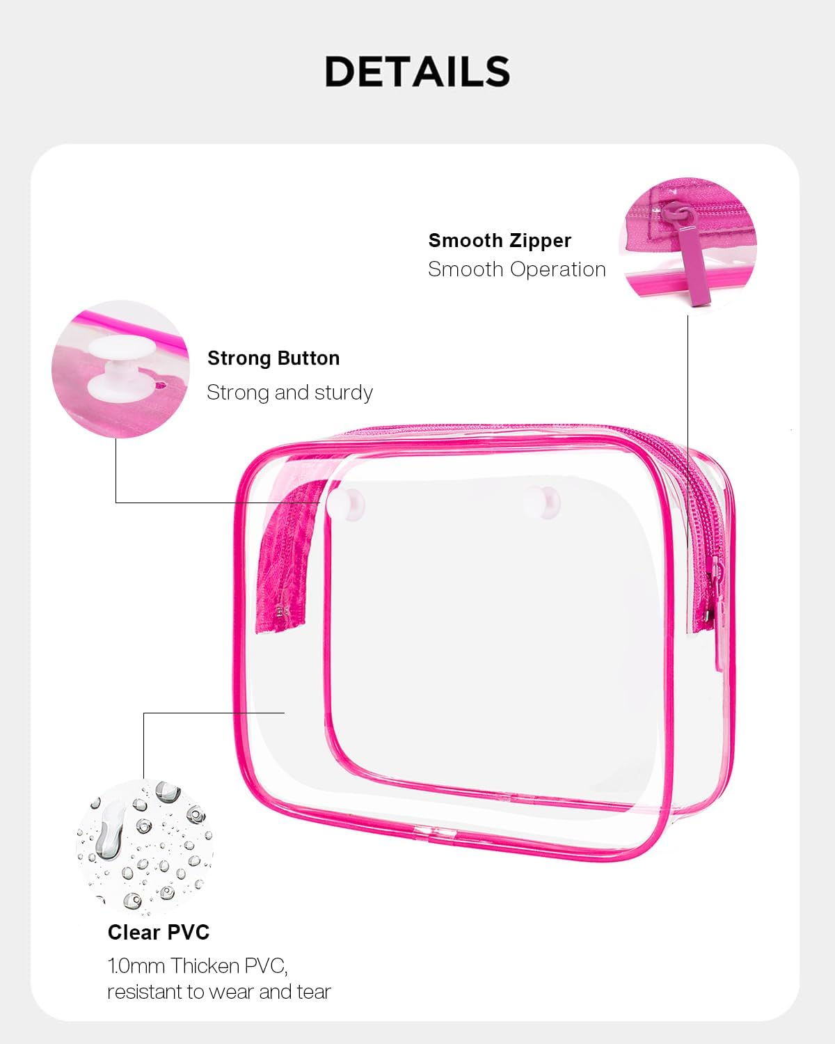 Small Clear Toiletry Bag, 4 Packs TSA Approved Water resistant Quart Size Travel Organizer, Airport Airline Travel Essential Carry On Makeup Cosmetic Bags for Women (White, Pack of 4)