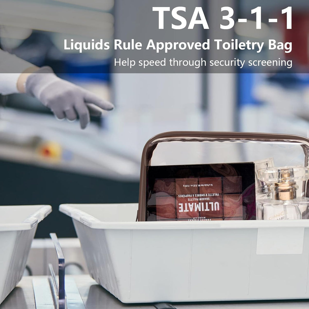 Small Clear Toiletry Bag, 4 Packs TSA Approved Water resistant Quart Size Travel Organizer, Airport Airline Travel Essential Carry On Makeup Cosmetic Bags for Women (White, Pack of 4)