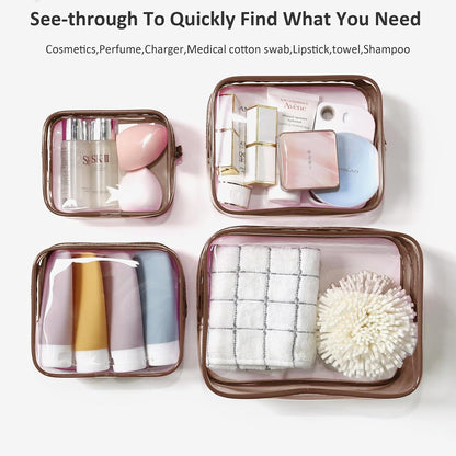 Small Clear Toiletry Bag, 4 Packs TSA Approved Water resistant Quart Size Travel Organizer, Airport Airline Travel Essential Carry On Makeup Cosmetic Bags for Women (White, Pack of 4)