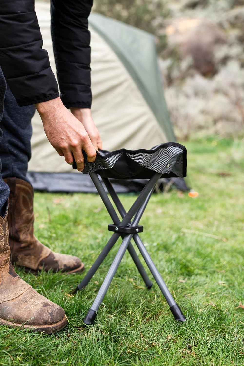 Apex Fold-Up Stool (G-140) - Black/Grey, Portable and Lightweight Stool for Camping, Fishing, Hiking, Backpacking and More - 300 lbs Weight Capacity