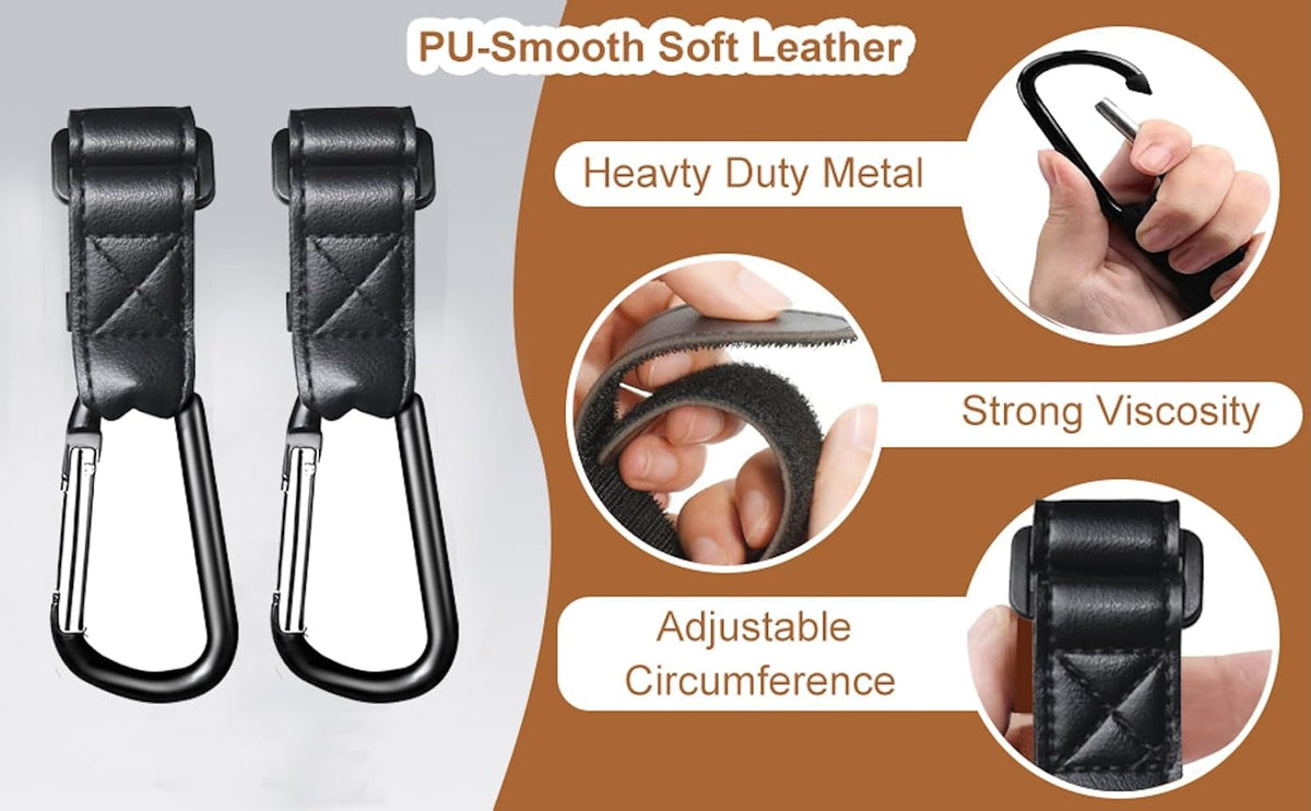 4 Pack Stroller Hooks, Universal Stroller Accessories, Stroller Hooks for Bags Heavy Duty, Non-Slip Stroller Carabiner Clips for Bike, Scooter, Wheelchair, Walker